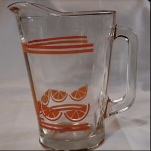 Vintage Rare Caisa Glass Beverage Pitcher with Orange Slices Accents